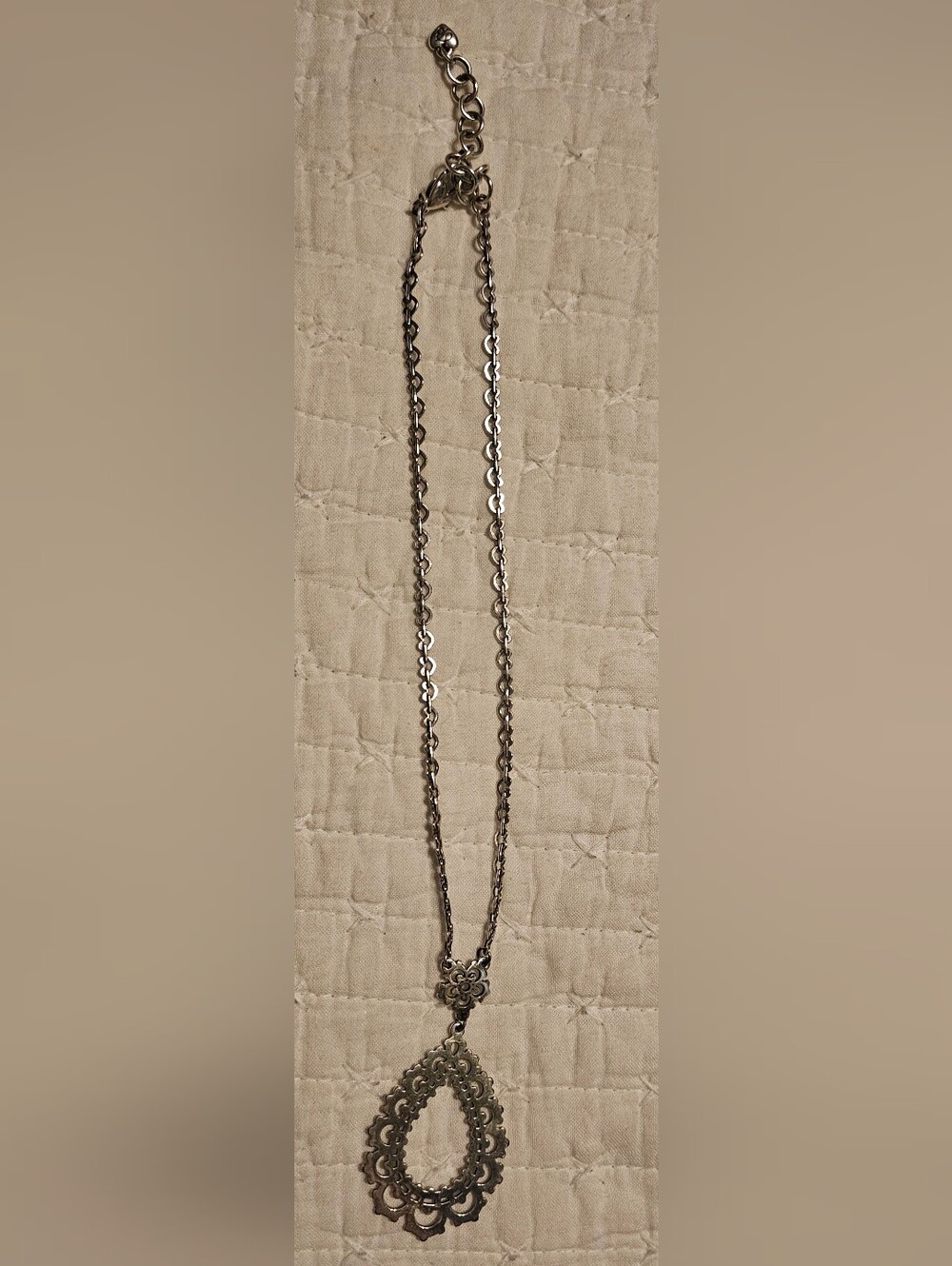 Brighton Silver-Tone Ornate Teardrop Pendant Necklace